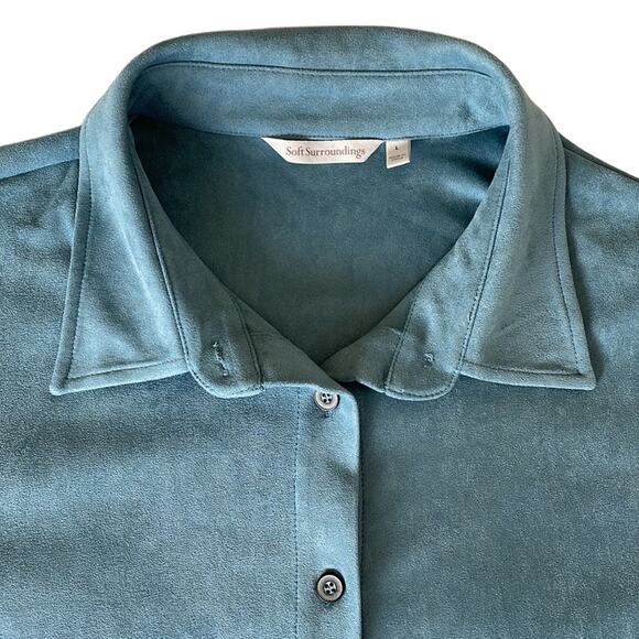 Soft Surroundings Blue Suede Button Down Boyfriend Oversized Tunic Shirt Size L - Picture 3 of 6